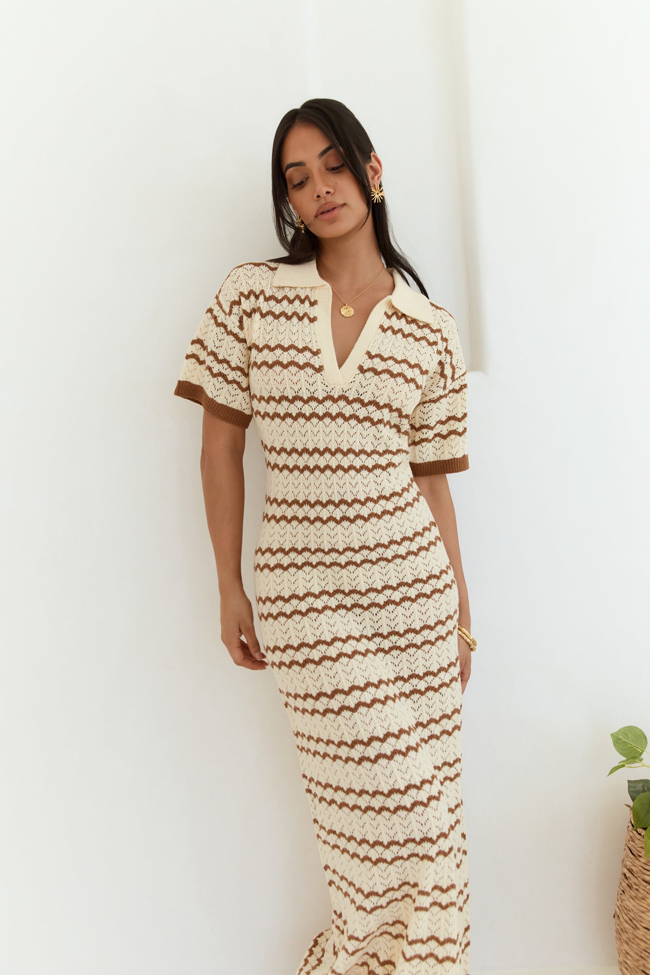 Cobble Stone Knit Maxi Dress Cream-Roy Dress
