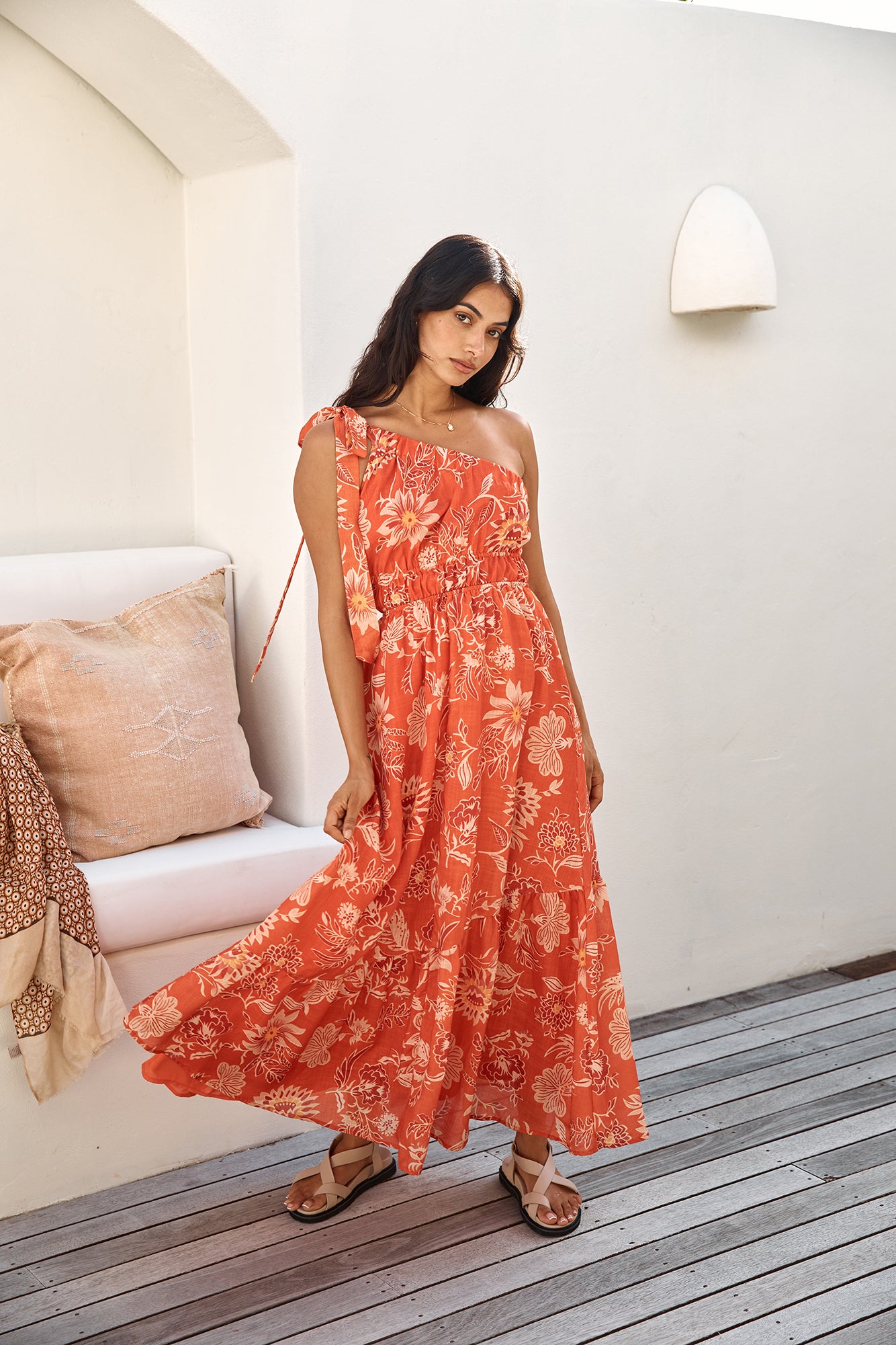 Sweet Melody One Shoulder Maxi Dress Orange-Roy Dress