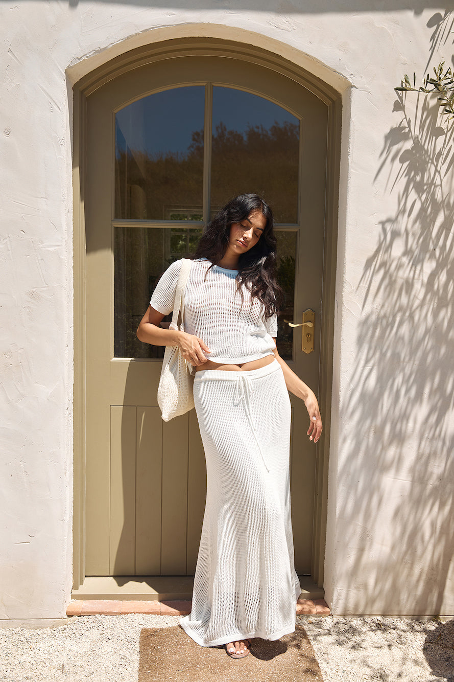 Safe Haven Knit Maxi Skirt White-Roy Dress