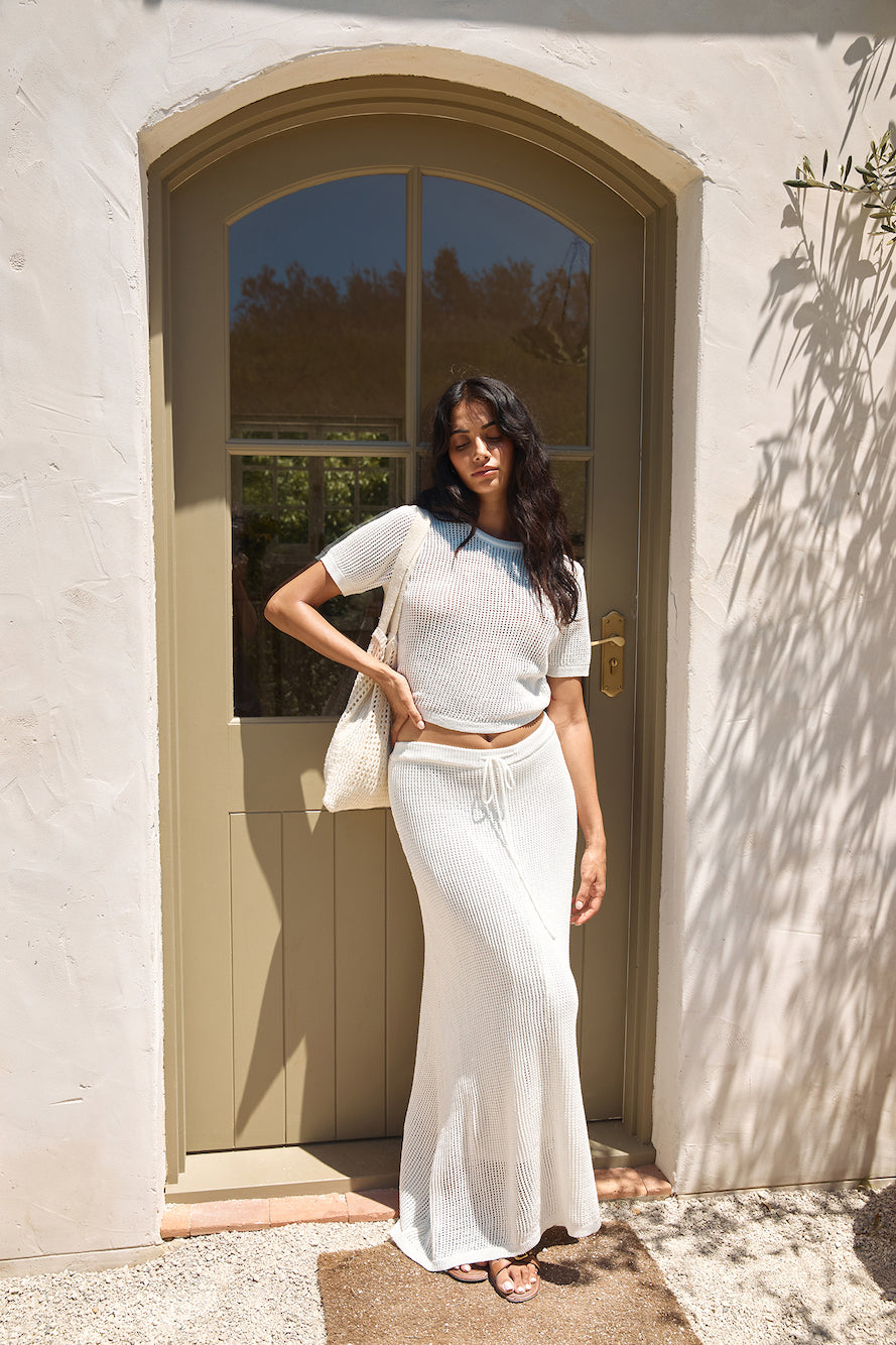 Safe Haven Knit Maxi Skirt White-Roy Dress