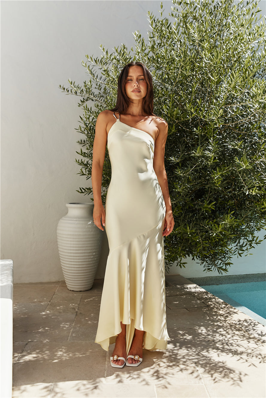Champagne Chat One Shoulder Maxi Dress Yellow-Roy Dress