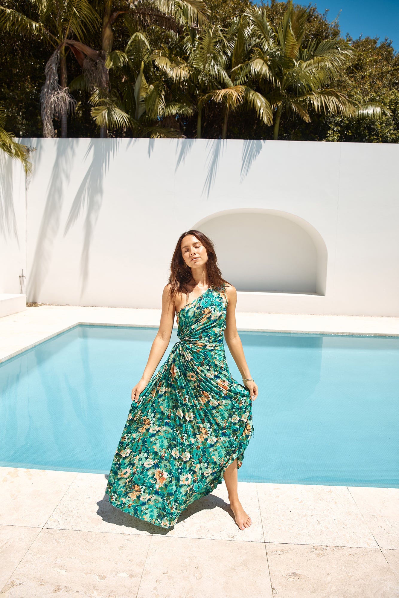 Aranya One Shoulder Maxi Dress Green-Roy Dress