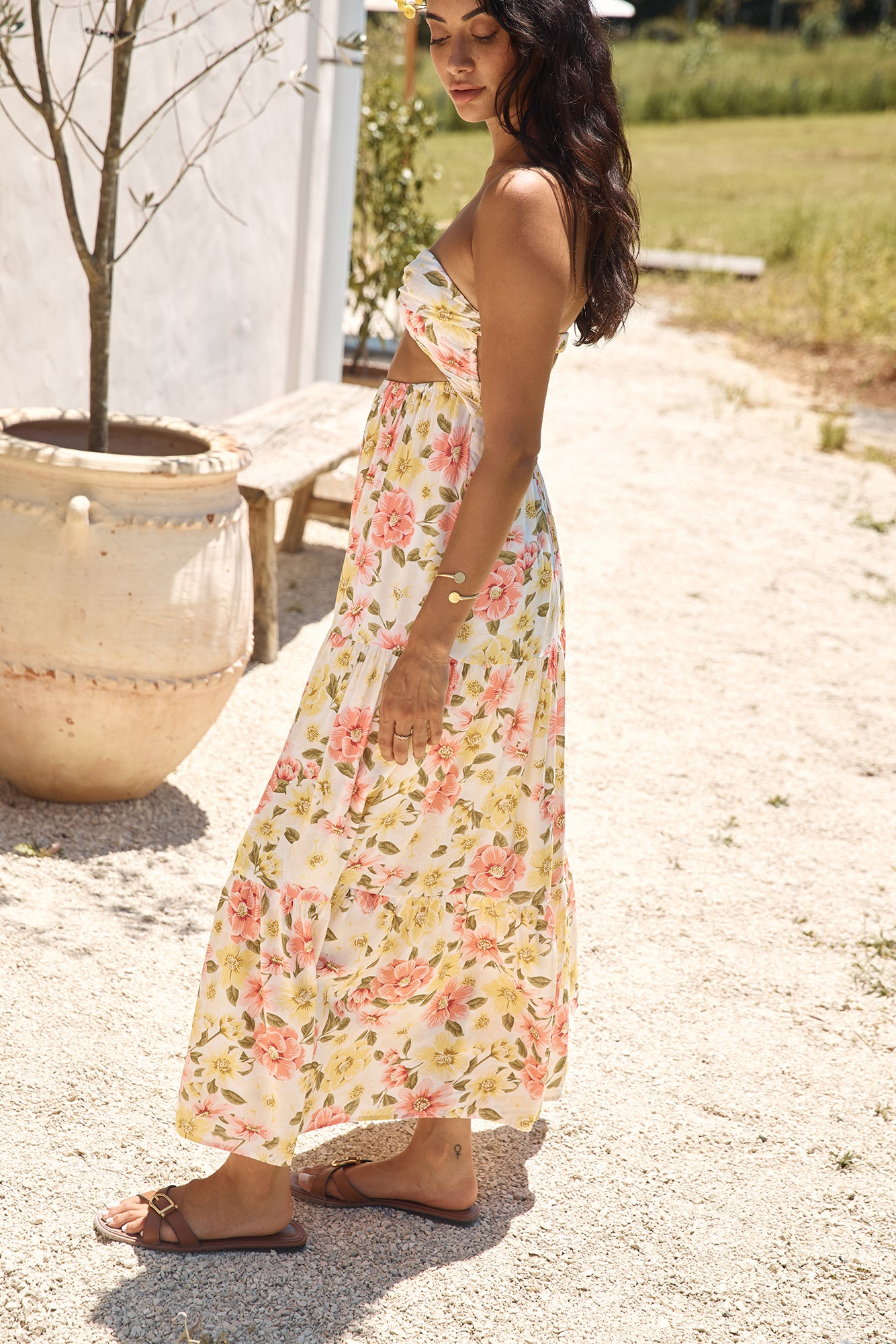 Field Wanderer Strapless Maxi Dress Yellow-Roy Dress