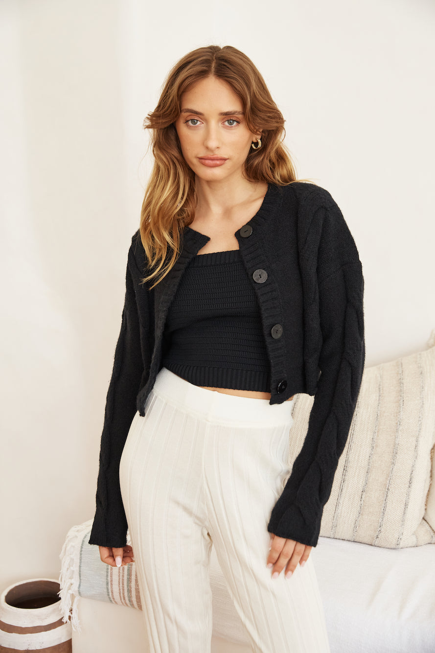 SNDYS Laine Cable Cardigan Black-Roy Dress