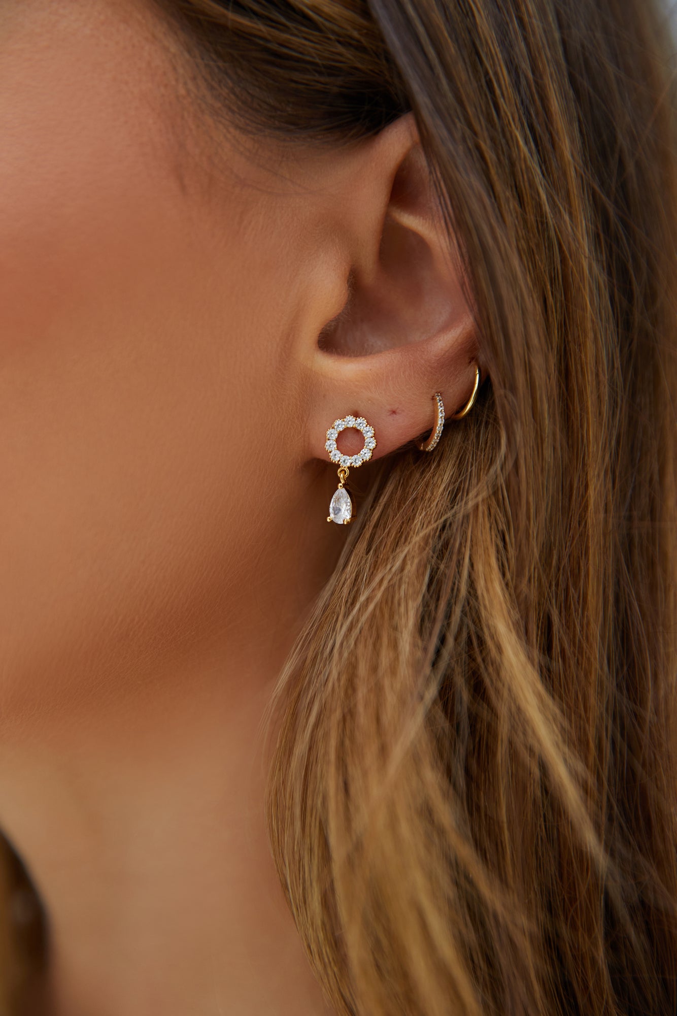 18K Gold Plated Crystal Moon Earrings Gold-Roy Dress