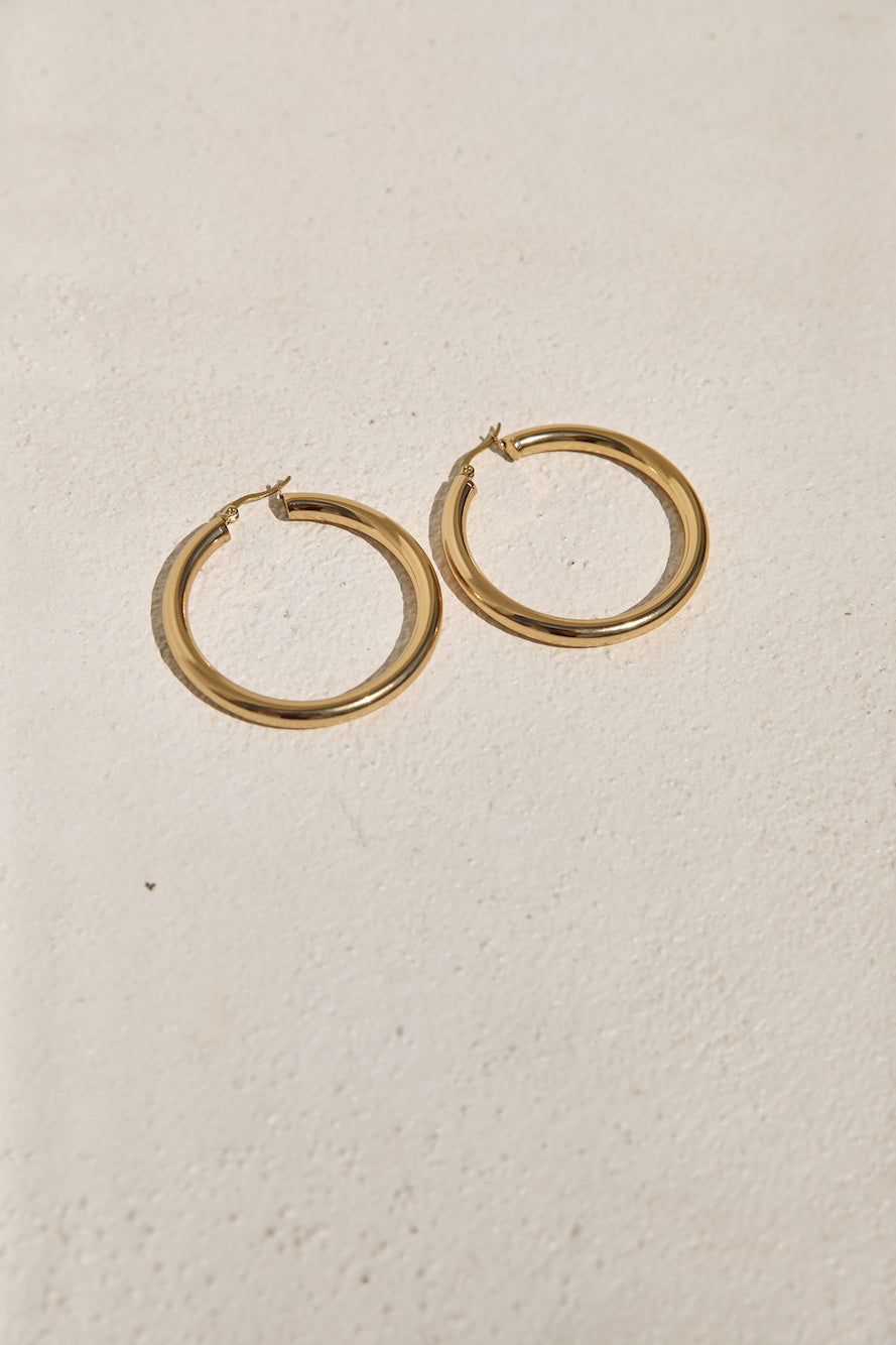 18K Gold Plated Sleekest Hoop Earrings Gold-Roy Dress