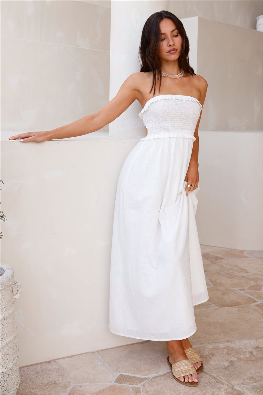 Island Time Strapless Maxi Dress White-Roy Dress