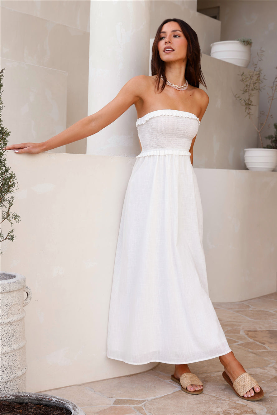 Island Time Strapless Maxi Dress White-Roy Dress