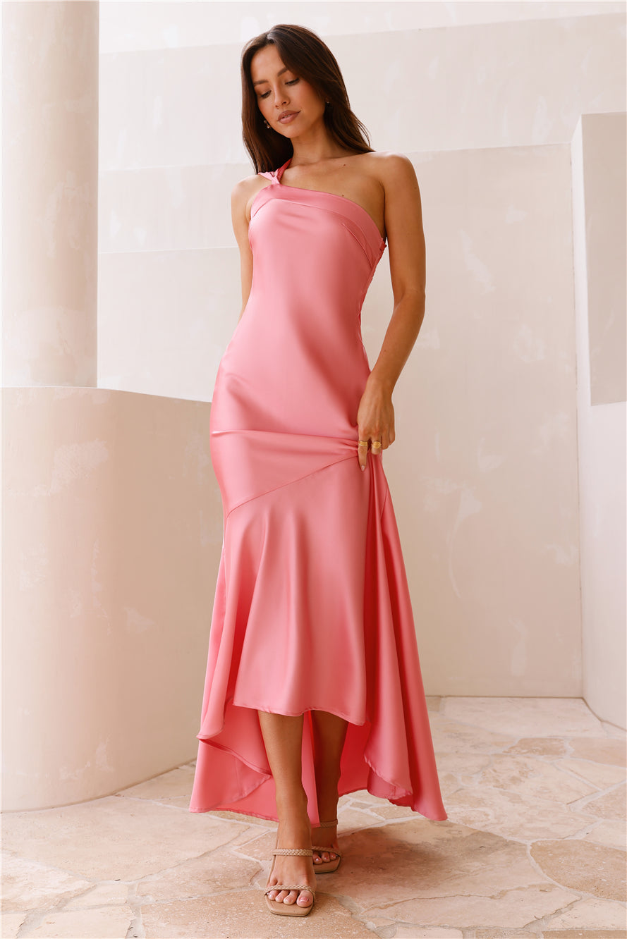 Camilla Satin One Shoulder Maxi Dress Pink-Roy Dress