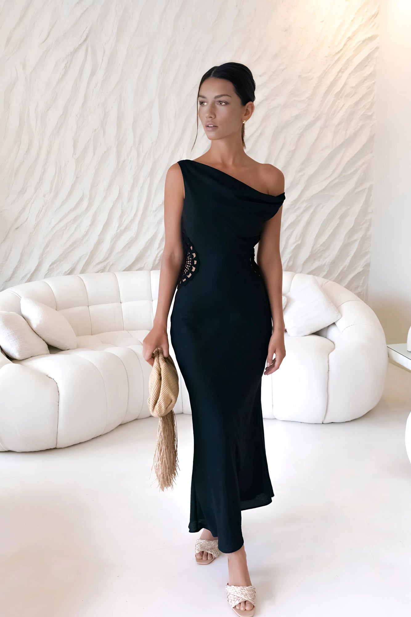 Moonlight Dancer Off Shoulder Maxi Dress Black-Roy Dress