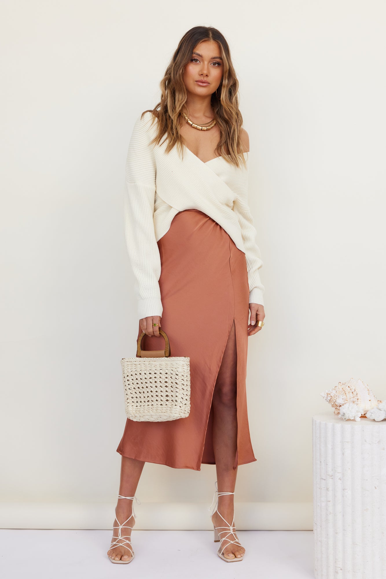 Days Around Me Knit White-Roy Dress