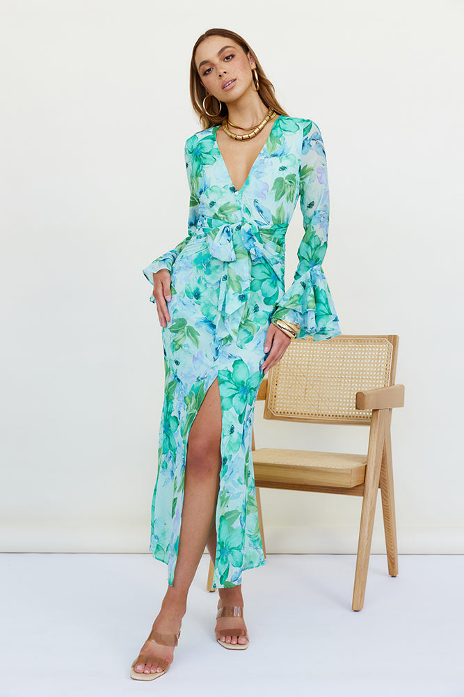 Around The Oasis Maxi Dress Green-Roy Dress