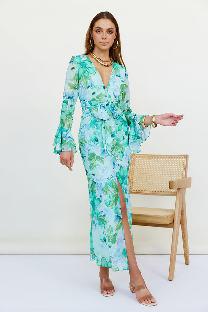 Around The Oasis Maxi Dress Green-Roy Dress