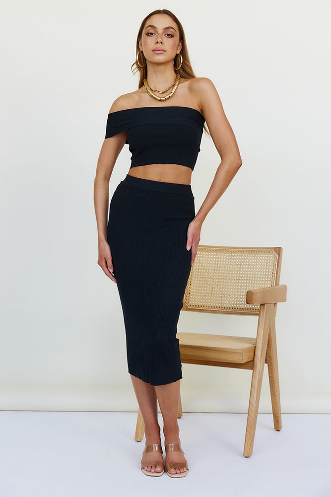 Kiss Above The Clouds Knit Midi Skirt Black-Roy Dress