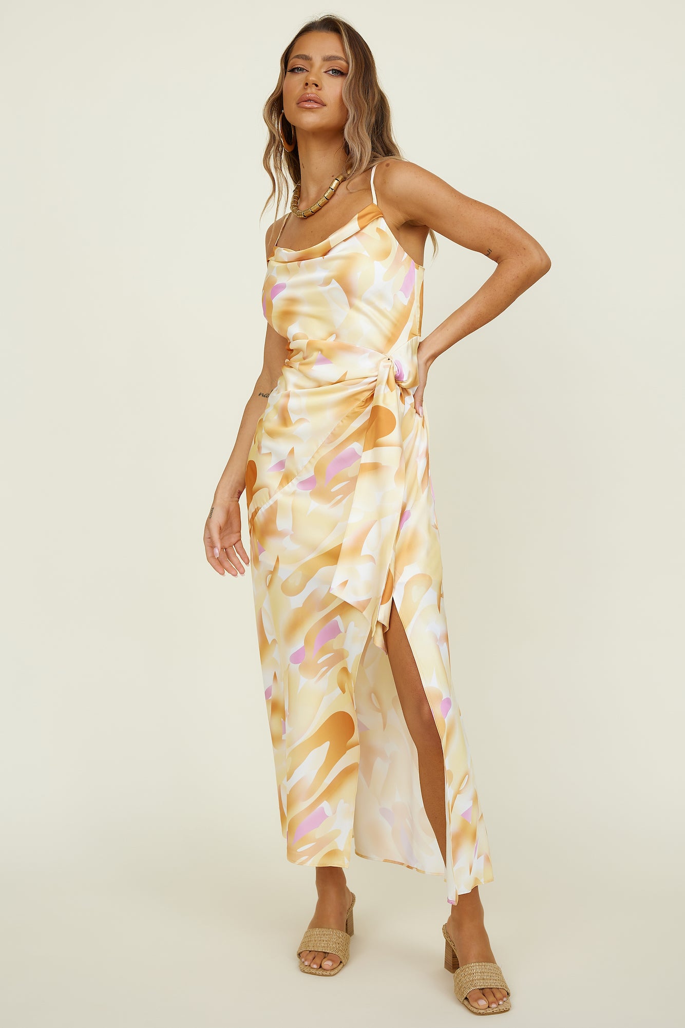 Tropical Palms Maxi Dress Yellow-Roy Dress