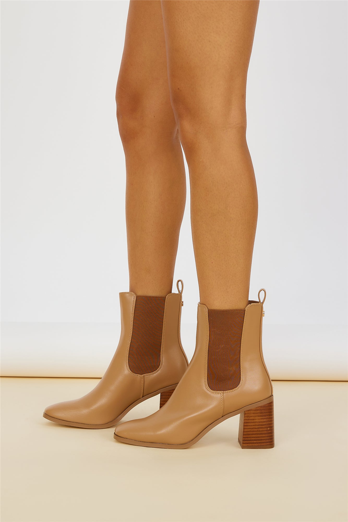 VERALI Lila Ankle Sock Boots Dark Camel Smooth-Roy Dress