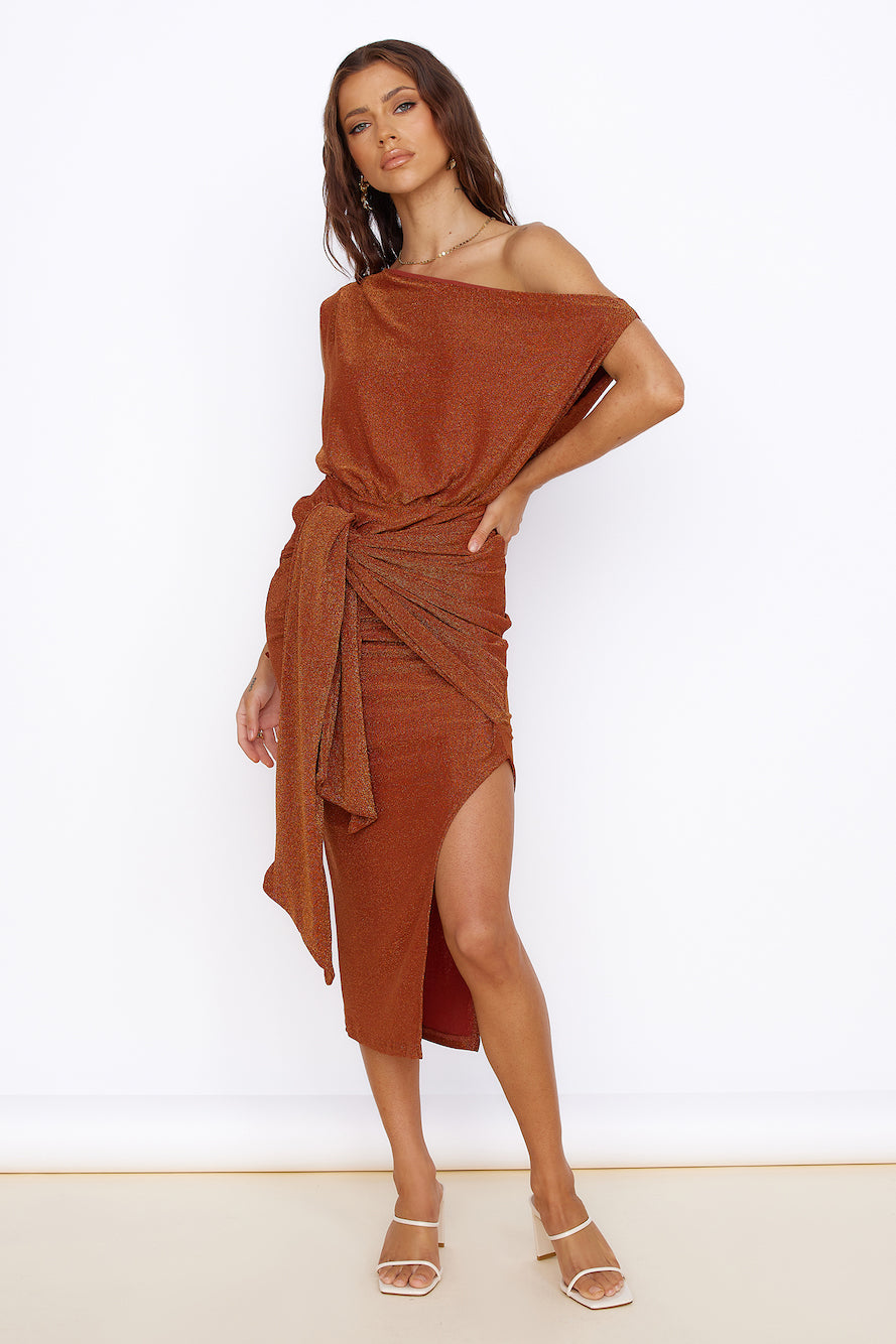 Thunderstorm Midi Dress Brown-Roy Dress