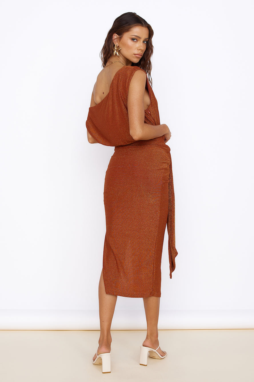 Thunderstorm Midi Dress Brown-Roy Dress