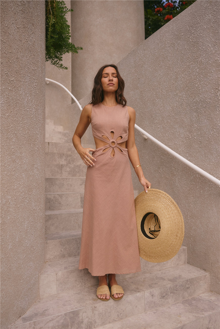 Fluttering Hearts Maxi Dress Tan-Roy Dress