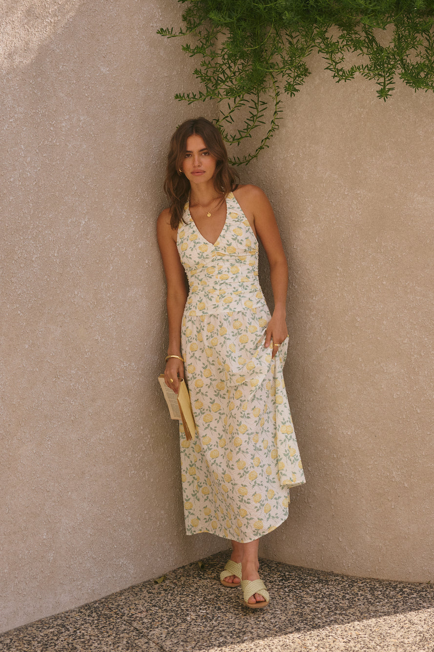 Limoncello Halter Maxi Dress Yellow-Roy Dress
