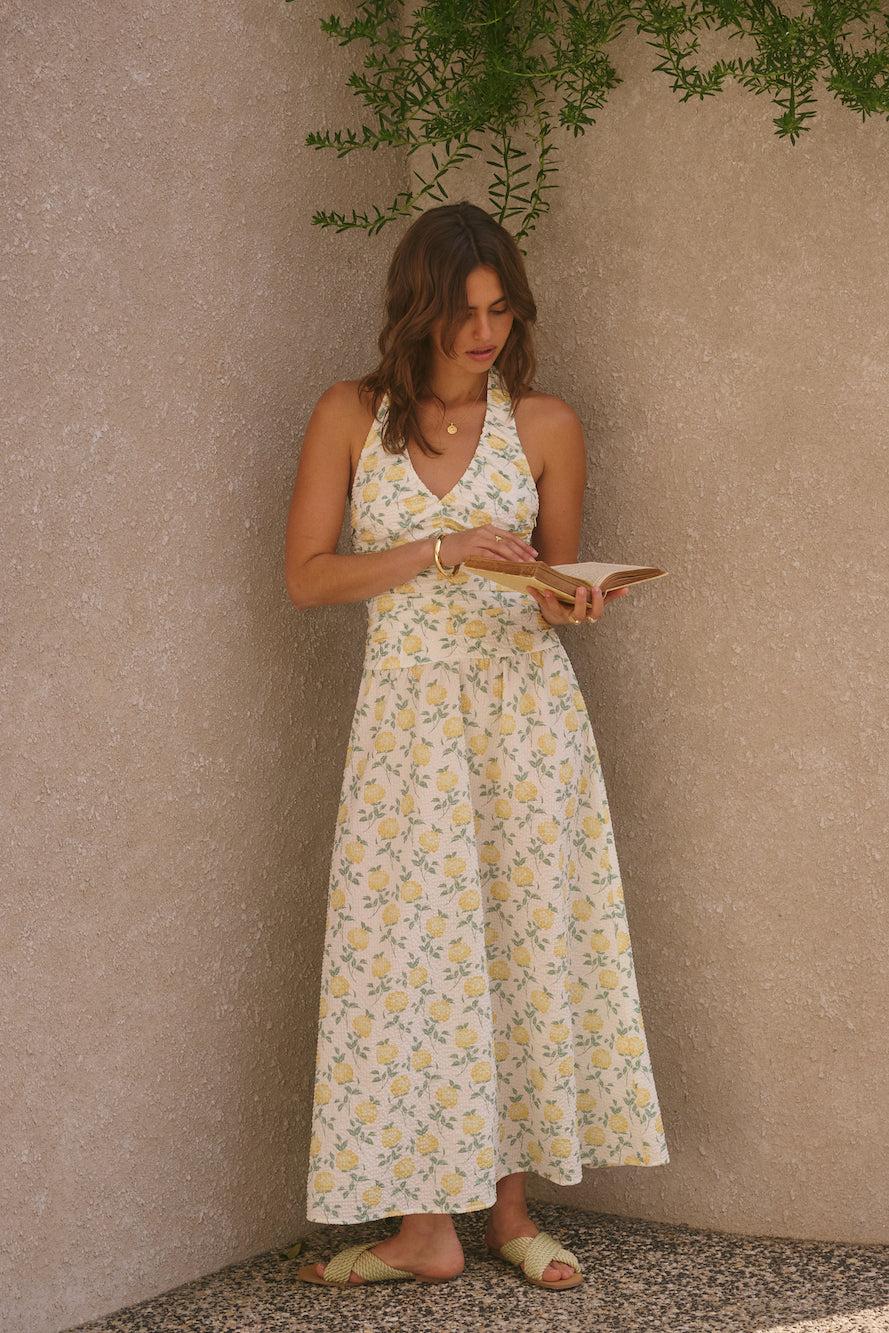 Limoncello Halter Maxi Dress Yellow-Roy Dress