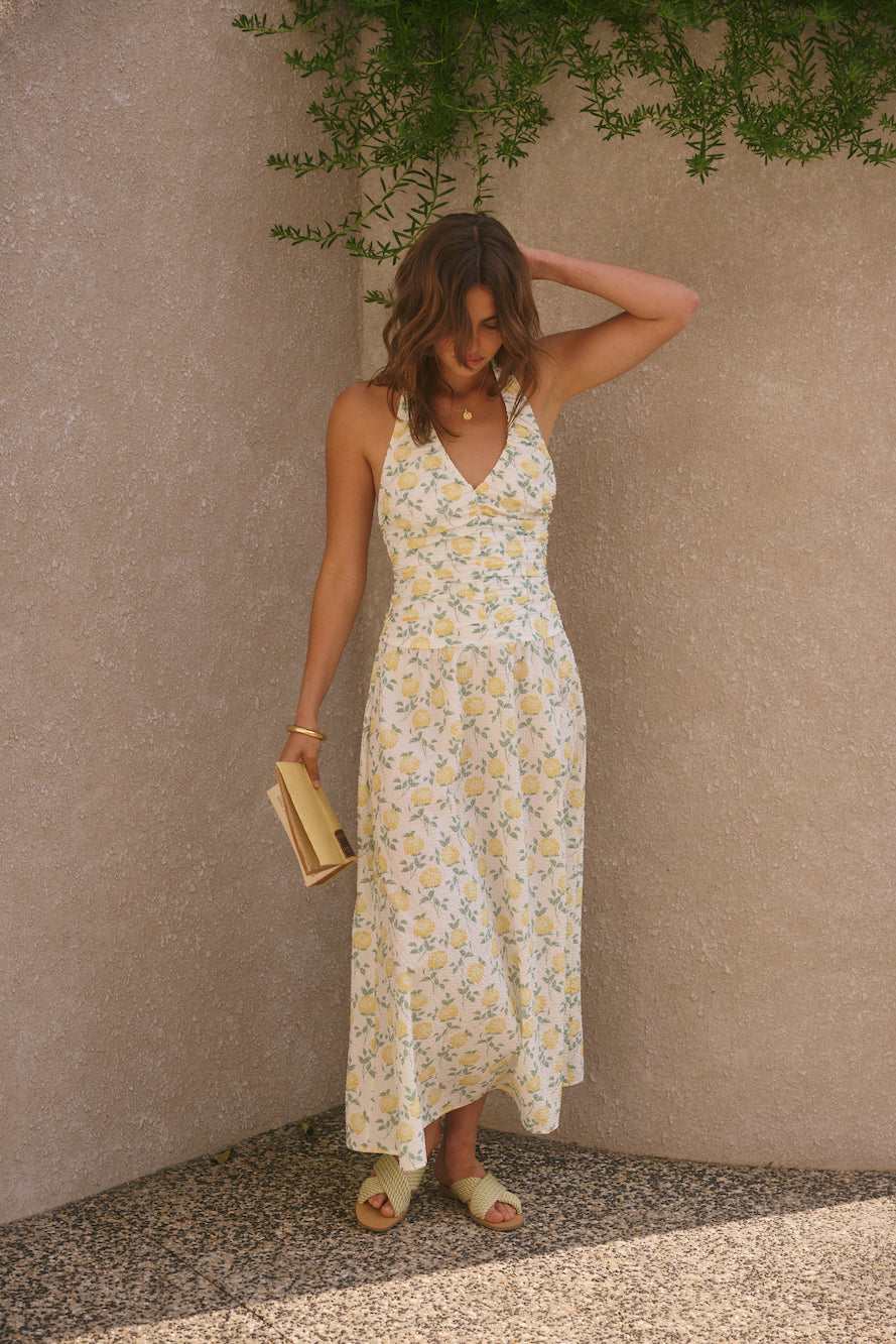 Limoncello Halter Maxi Dress Yellow-Roy Dress