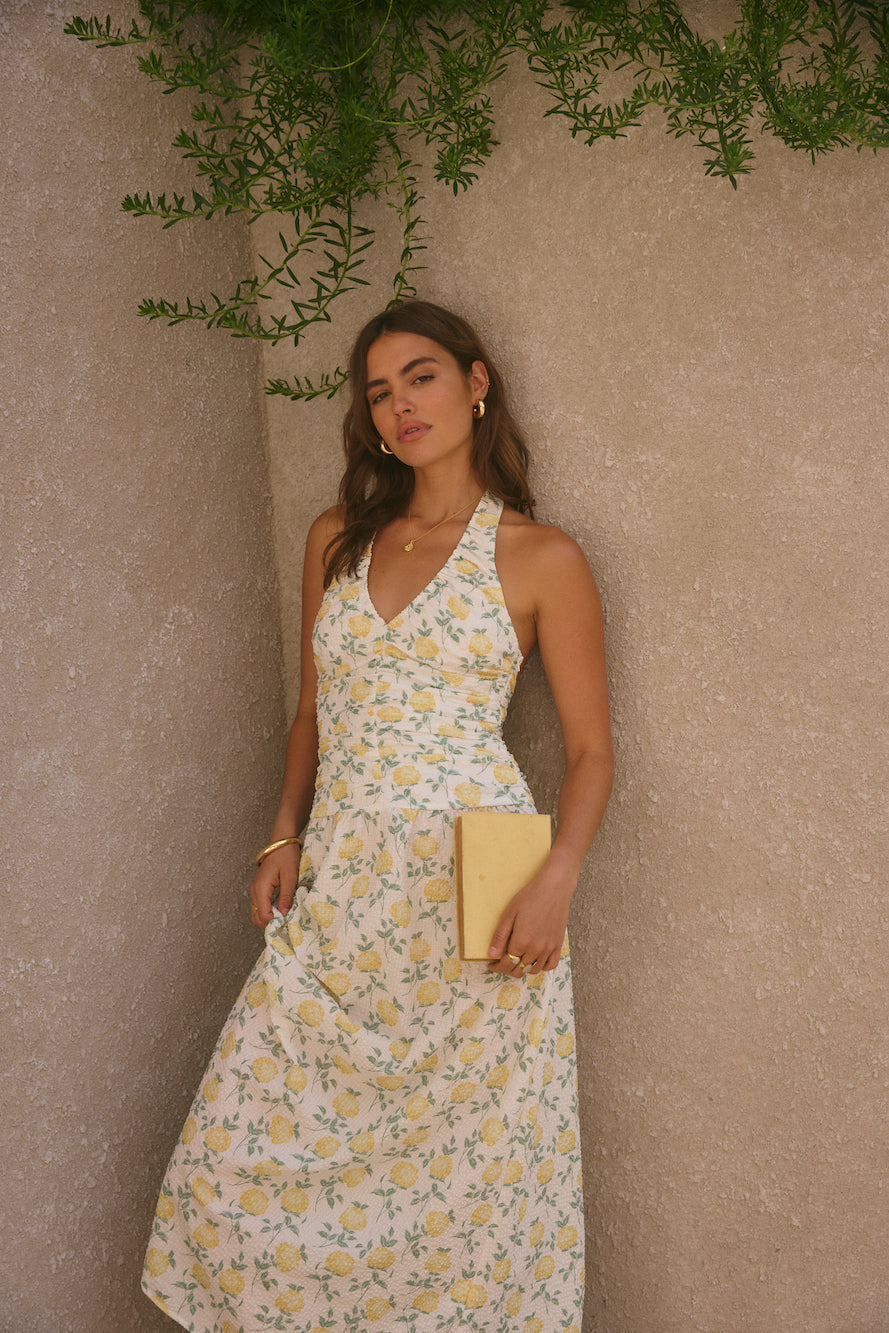Limoncello Halter Maxi Dress Yellow-Roy Dress