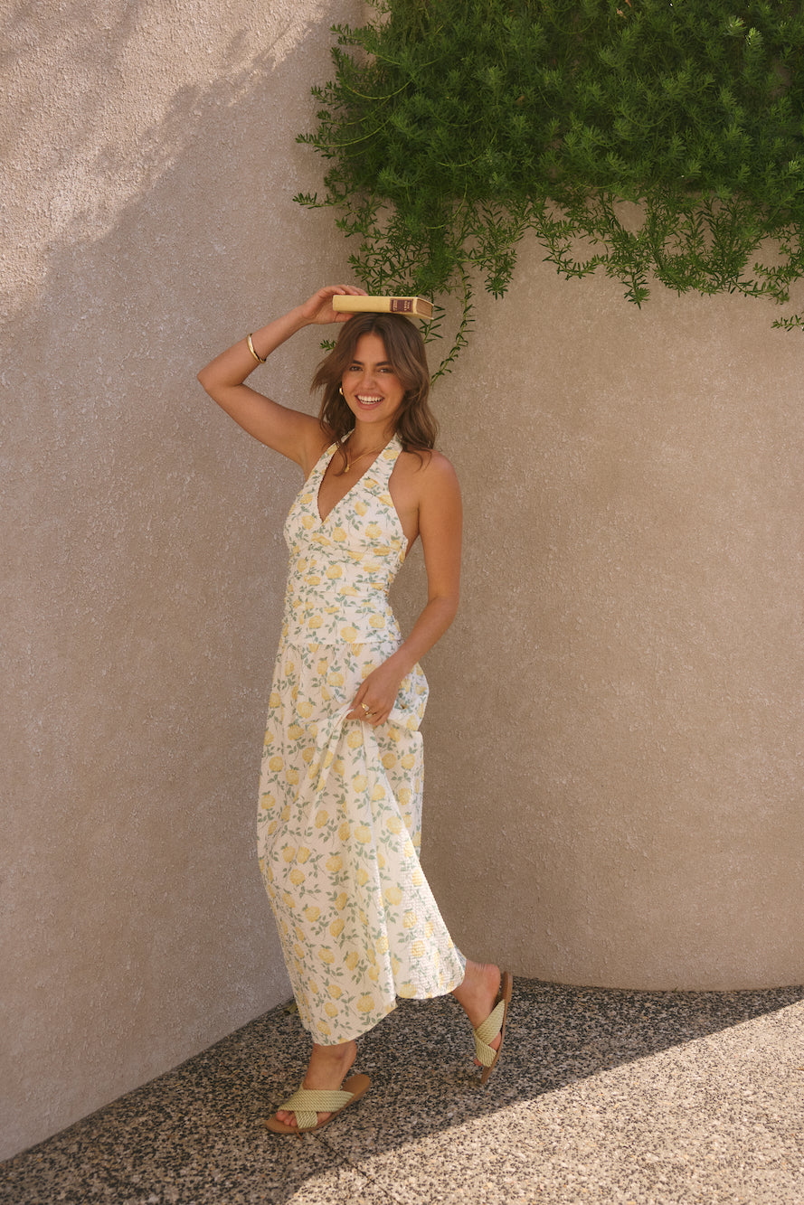 Limoncello Halter Maxi Dress Yellow-Roy Dress