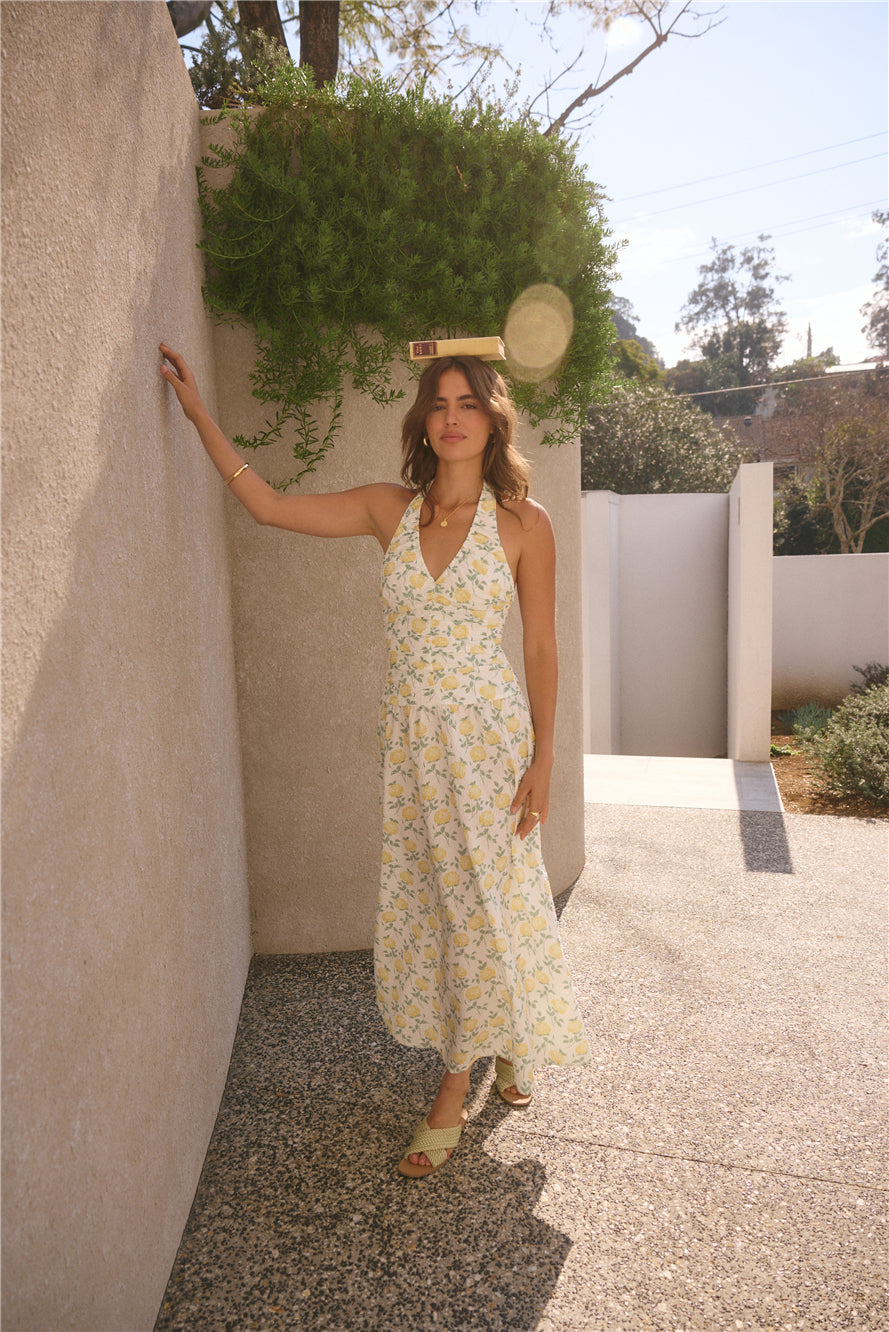 Limoncello Halter Maxi Dress Yellow-Roy Dress