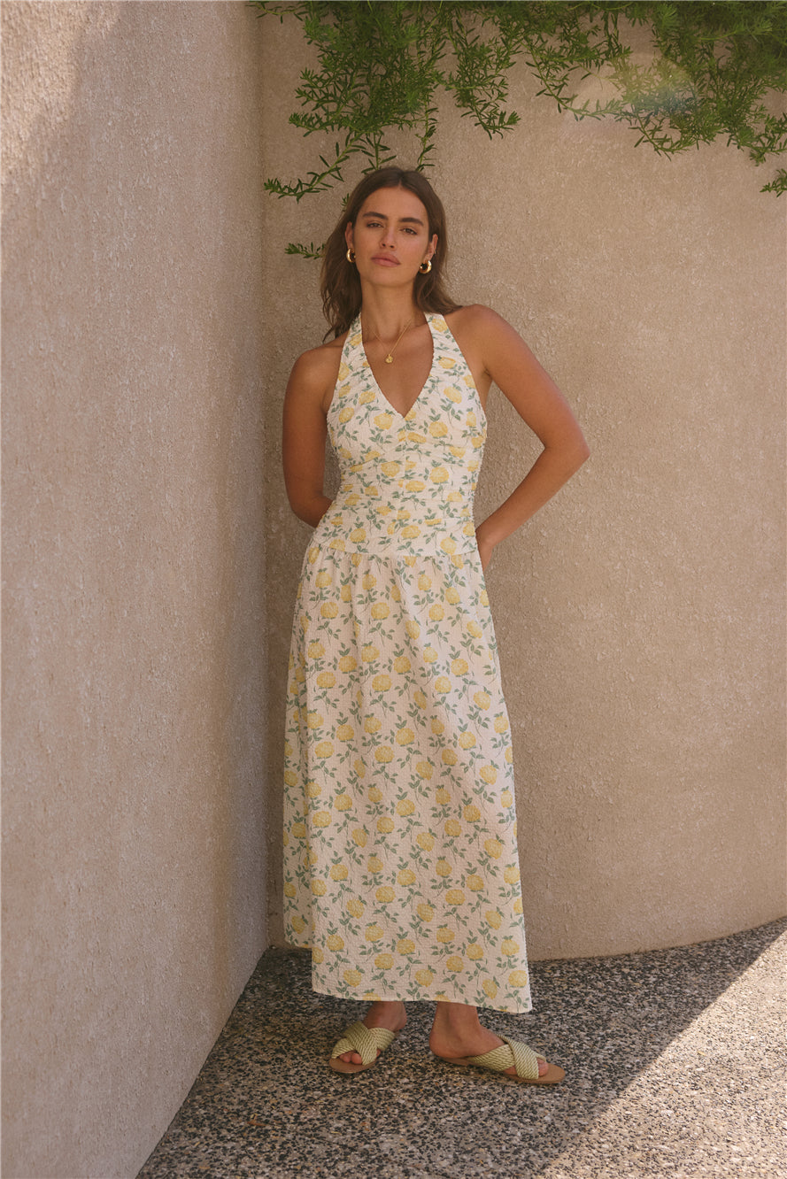 Limoncello Halter Maxi Dress Yellow-Roy Dress