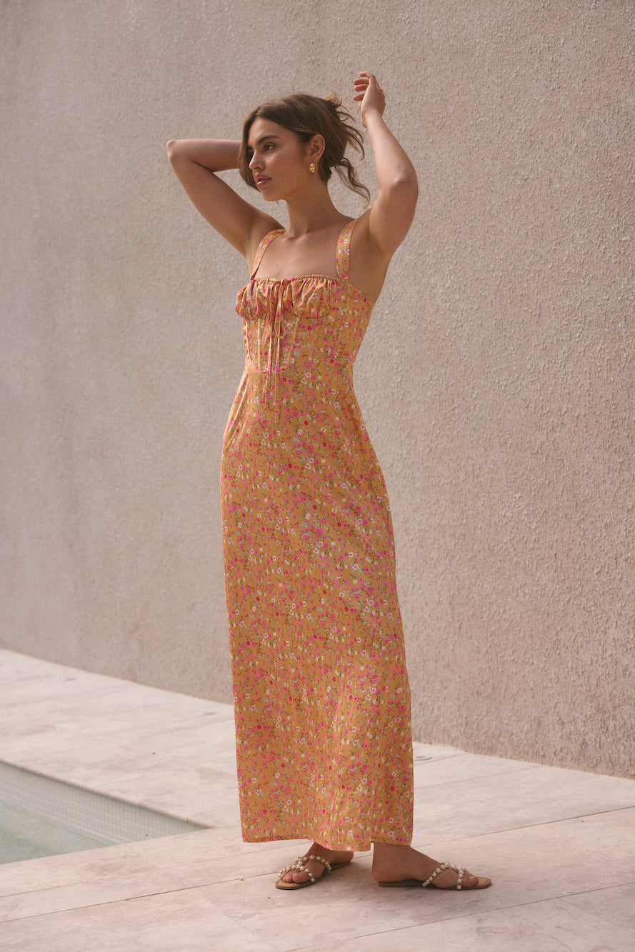 Roy  Dress Florence Satin Maxi Dress Orange-Roy Dress