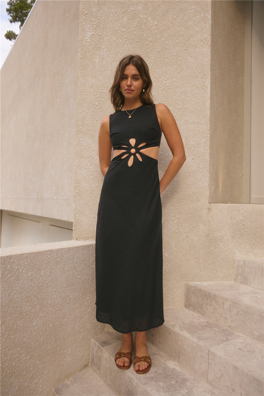 Fluttering Hearts Maxi Dress Black-Roy Dress