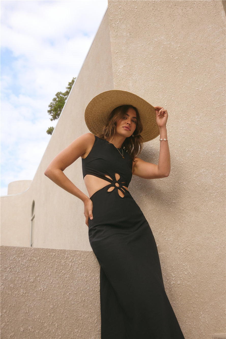 Fluttering Hearts Maxi Dress Black-Roy Dress