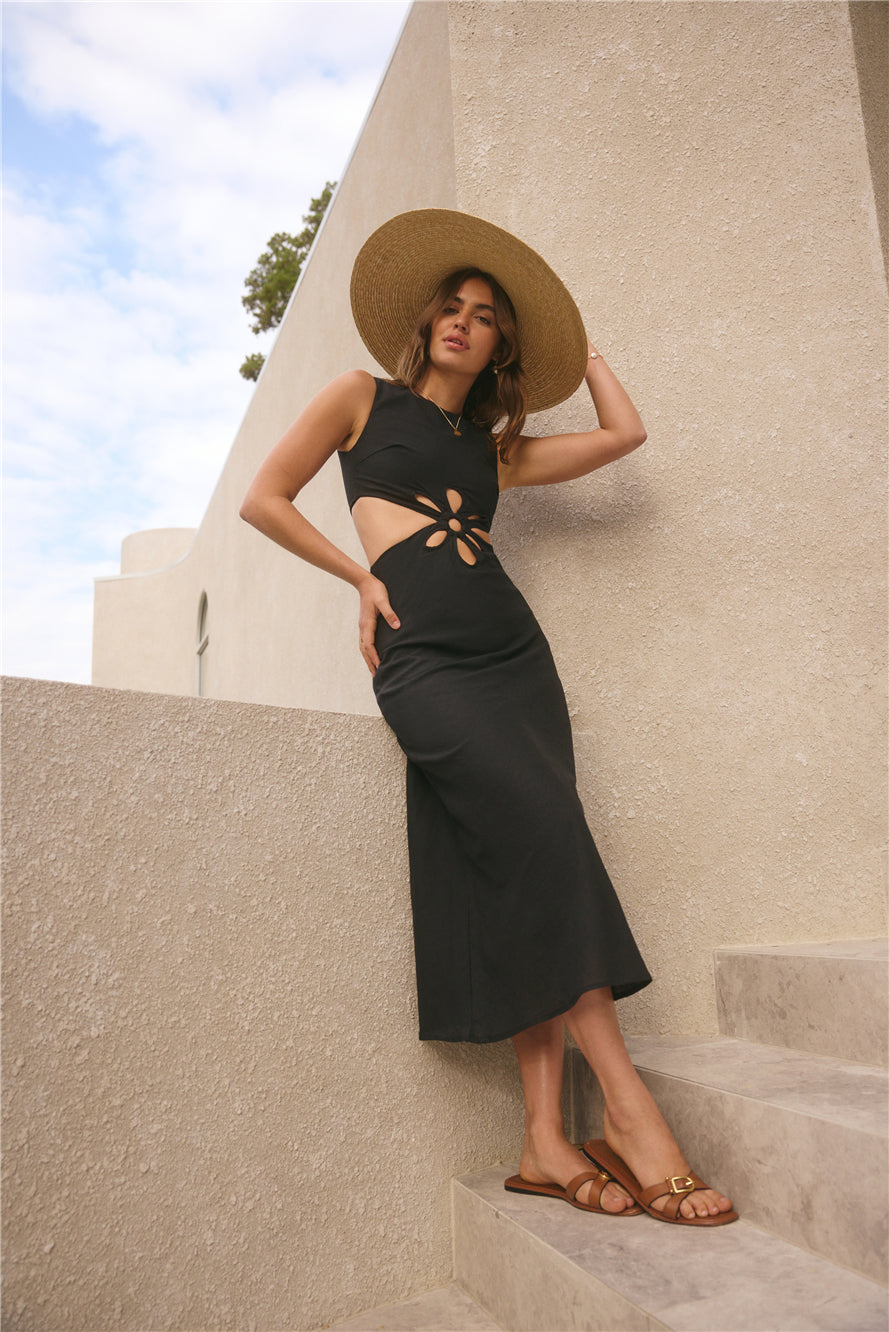 Fluttering Hearts Maxi Dress Black-Roy Dress