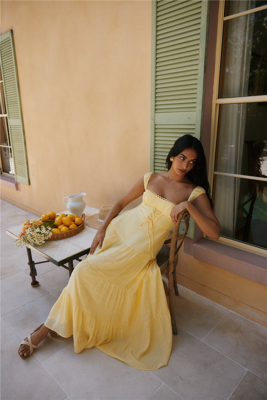 Crystal Waters Maxi Dress Yellow-Roy Dress