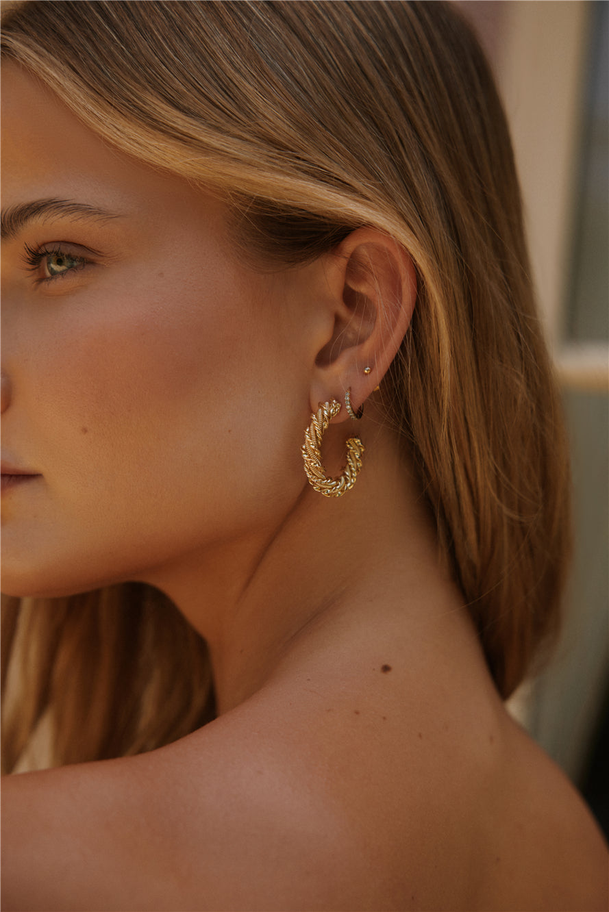 18k Gold Plated Charmed Hoop Earrings Gold-Roy Dress