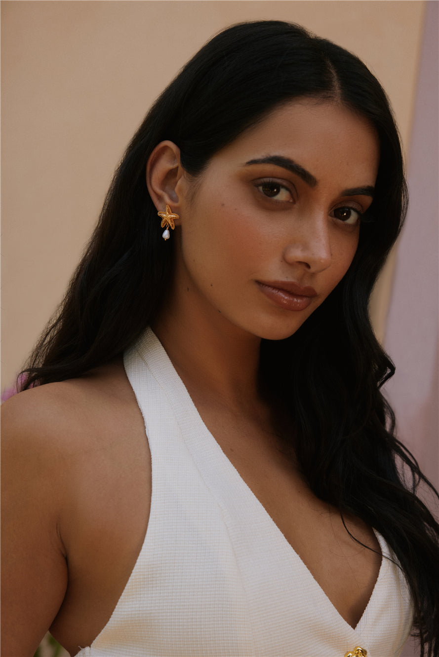 18k Gold Plated Devoted Darling Earrings-Roy Dress