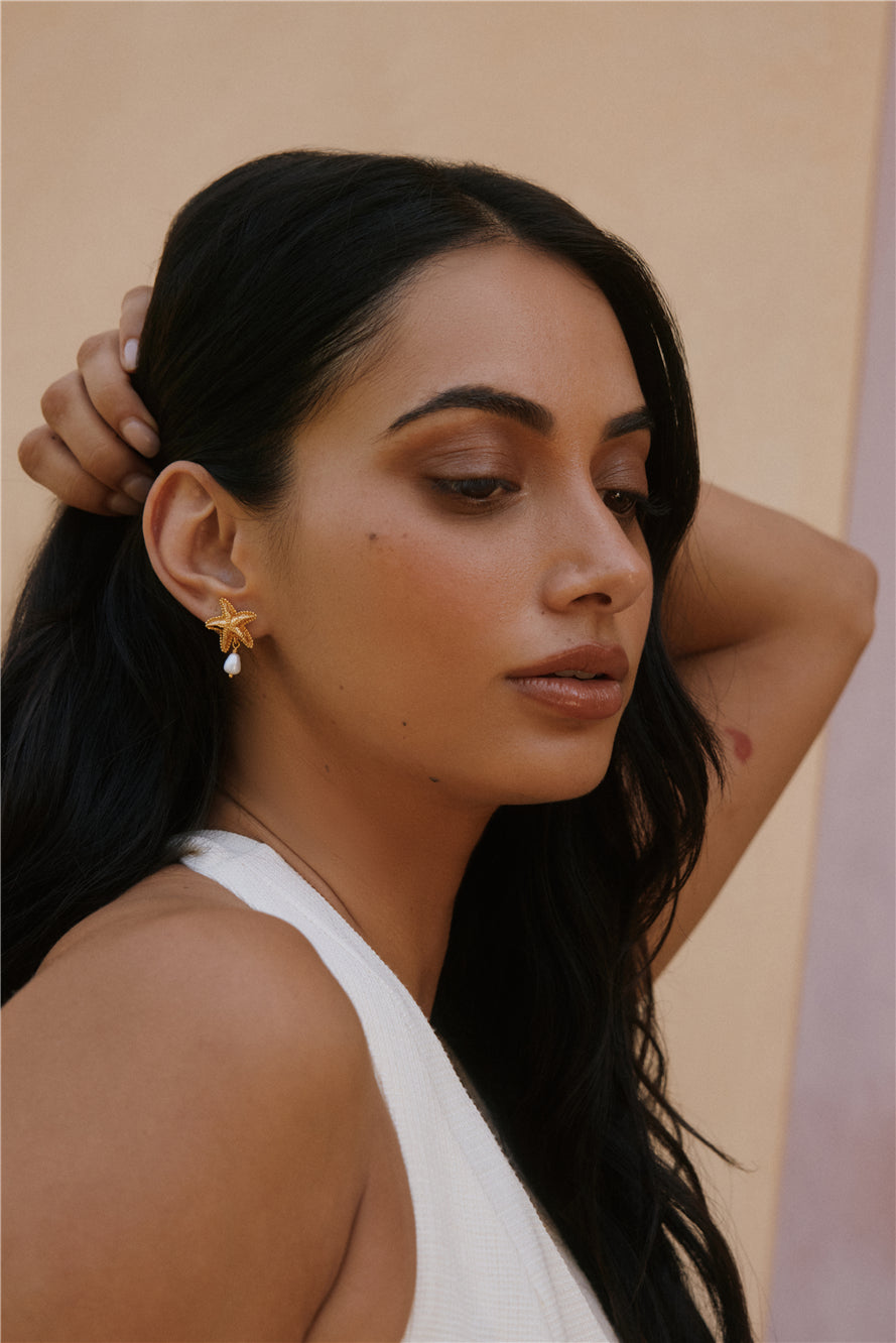 18k Gold Plated Devoted Darling Earrings-Roy Dress