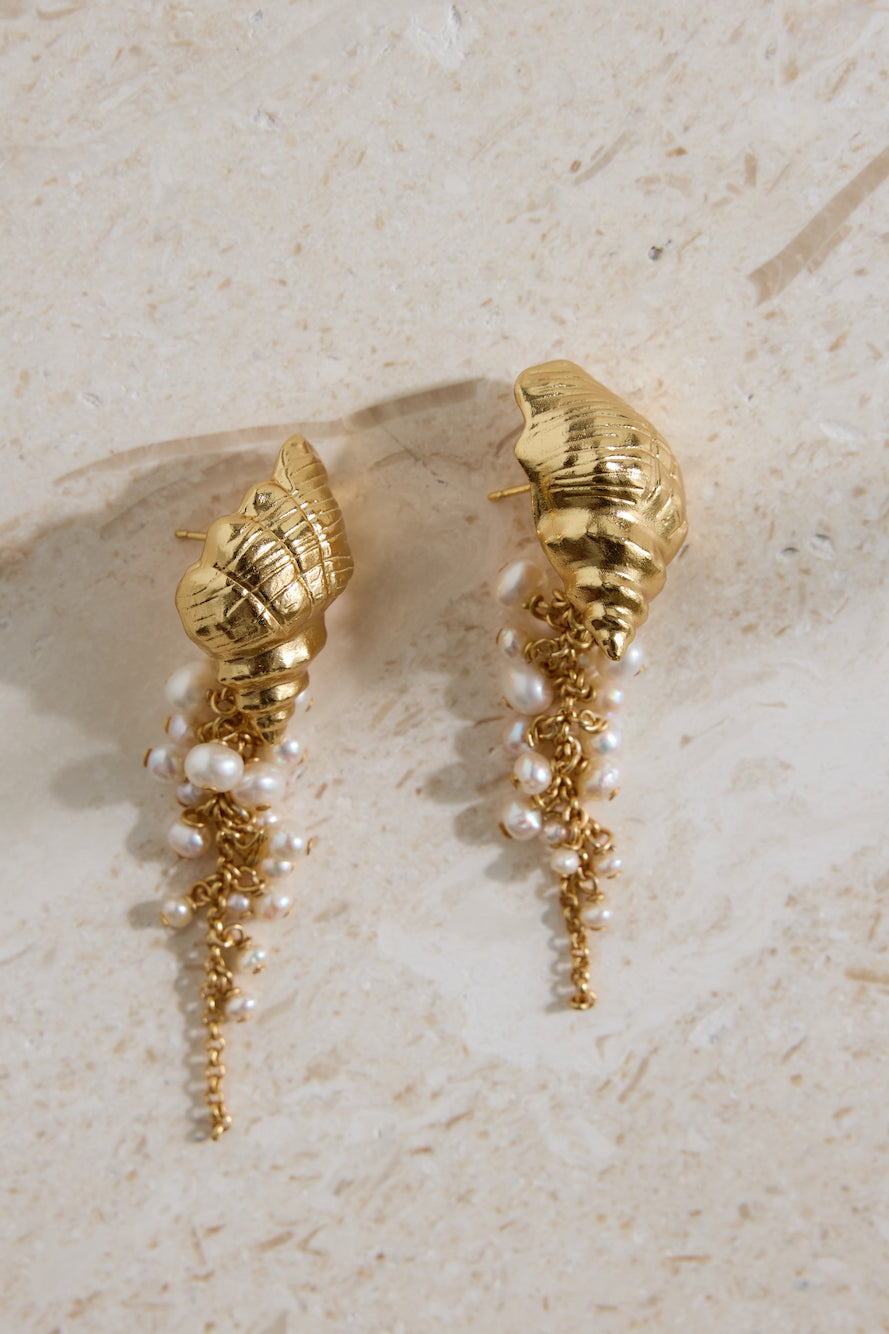 18K Gold Plated Hearing Waves Earrings Gold-Roy Dress