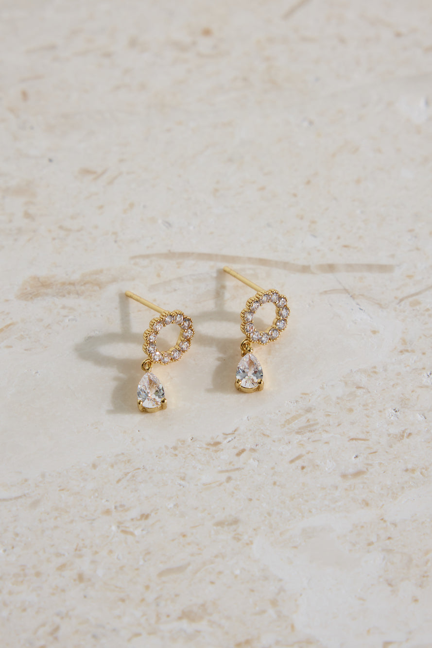 18K Gold Plated Crystal Moon Earrings Gold-Roy Dress