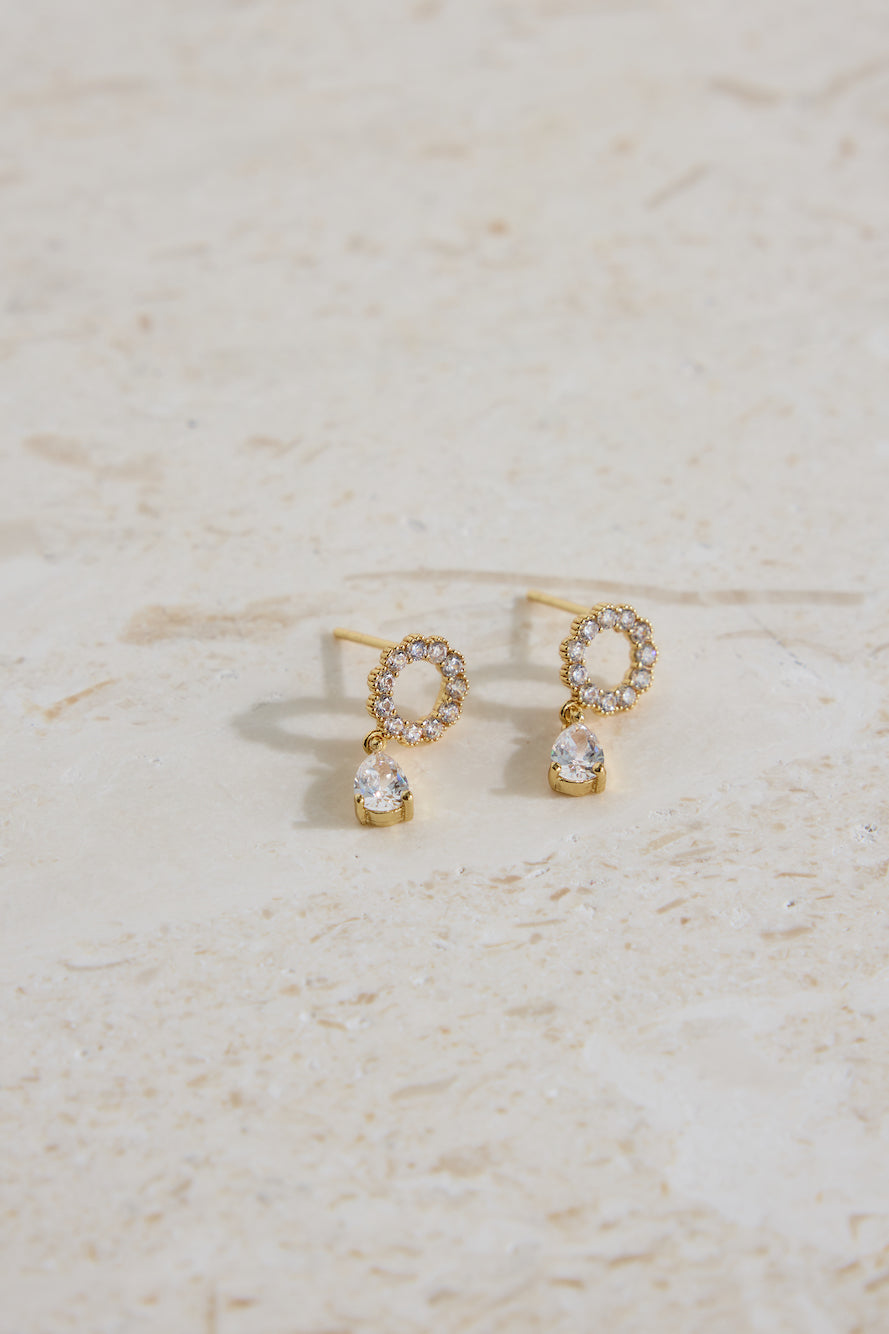 18K Gold Plated Crystal Moon Earrings Gold-Roy Dress