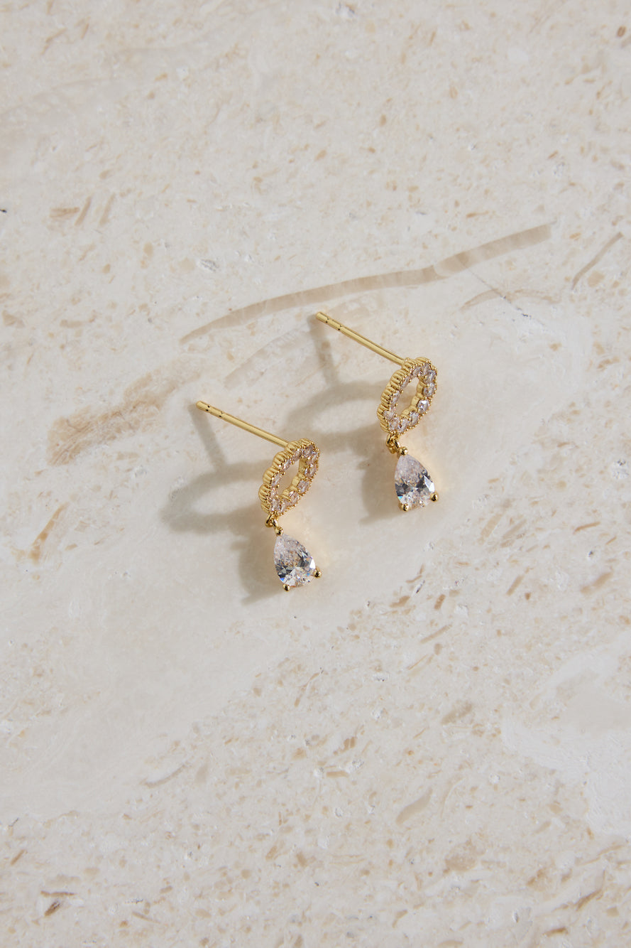 18K Gold Plated Crystal Moon Earrings Gold-Roy Dress