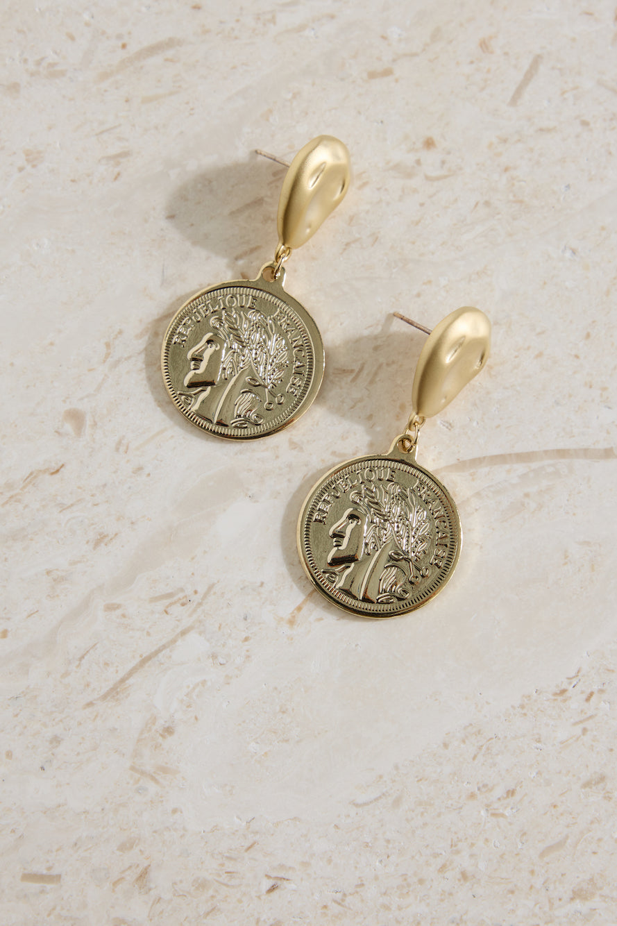 18K Gold Plated Lucky Coin Earrings Gold-Roy Dress