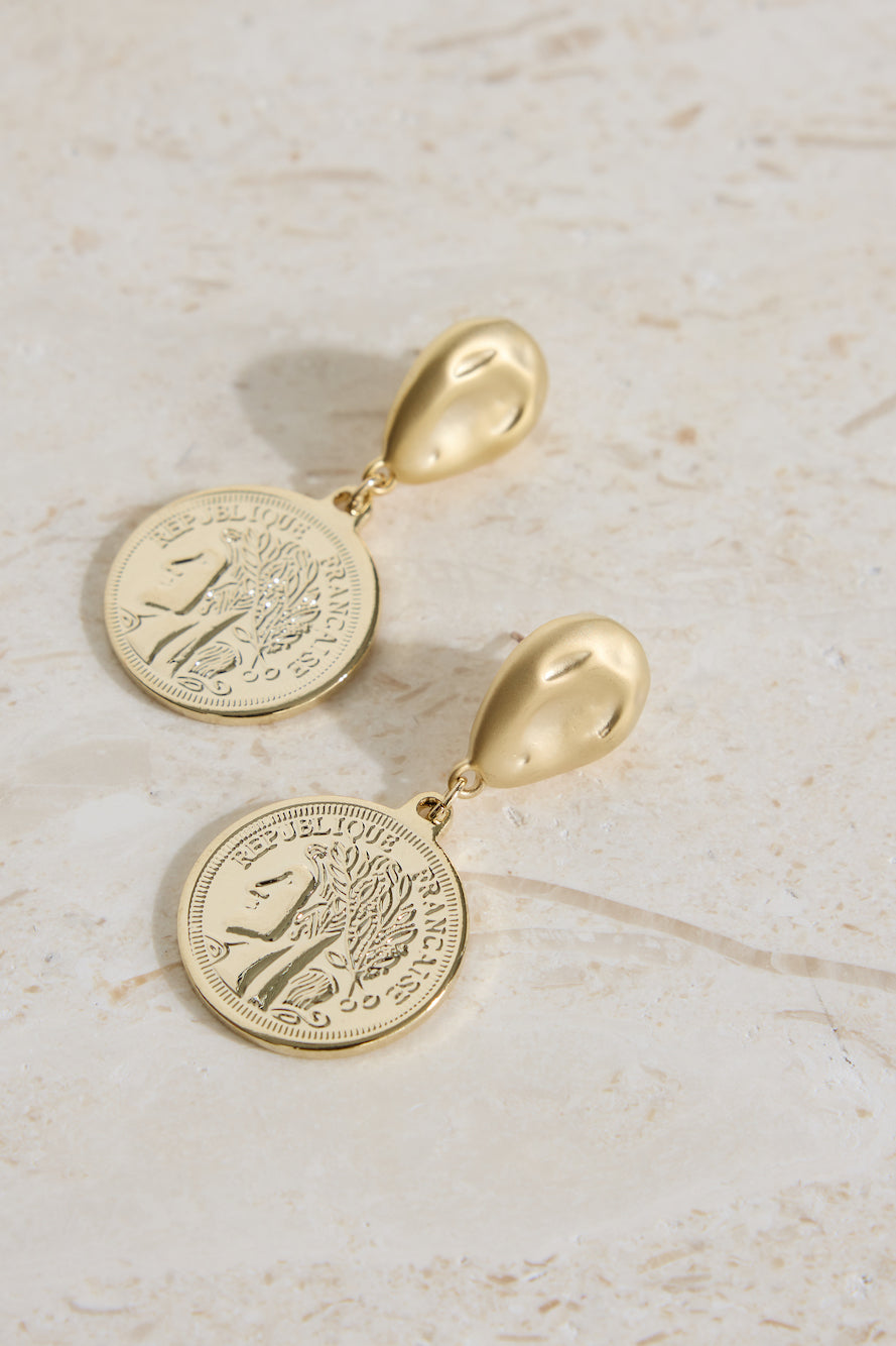18K Gold Plated Lucky Coin Earrings Gold-Roy Dress