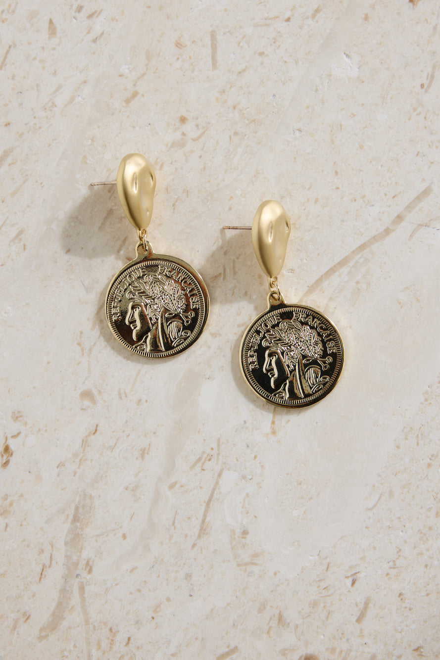 18K Gold Plated Lucky Coin Earrings Gold-Roy Dress