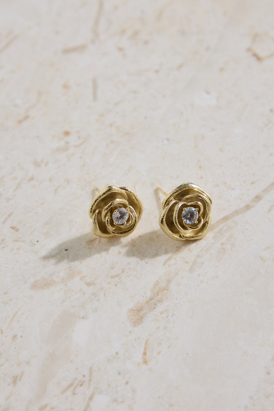 18K Gold Plated Golden Rose Earrings Gold-Roy Dress