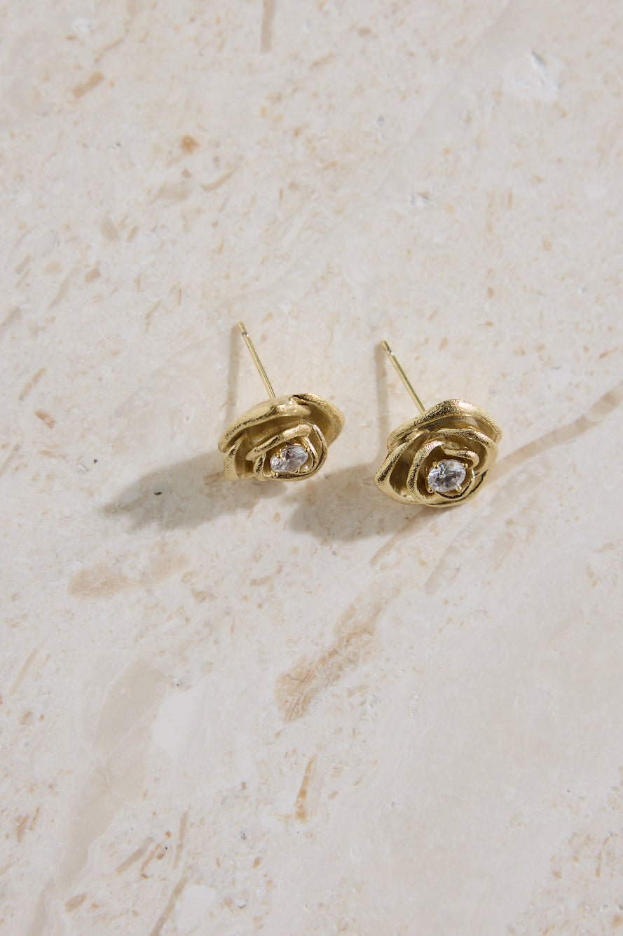 18K Gold Plated Golden Rose Earrings Gold-Roy Dress