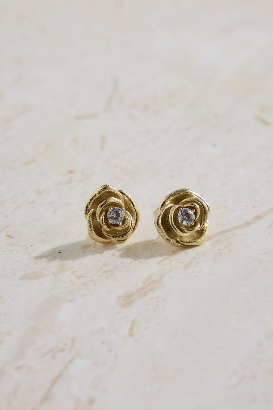 18K Gold Plated Golden Rose Earrings Gold-Roy Dress