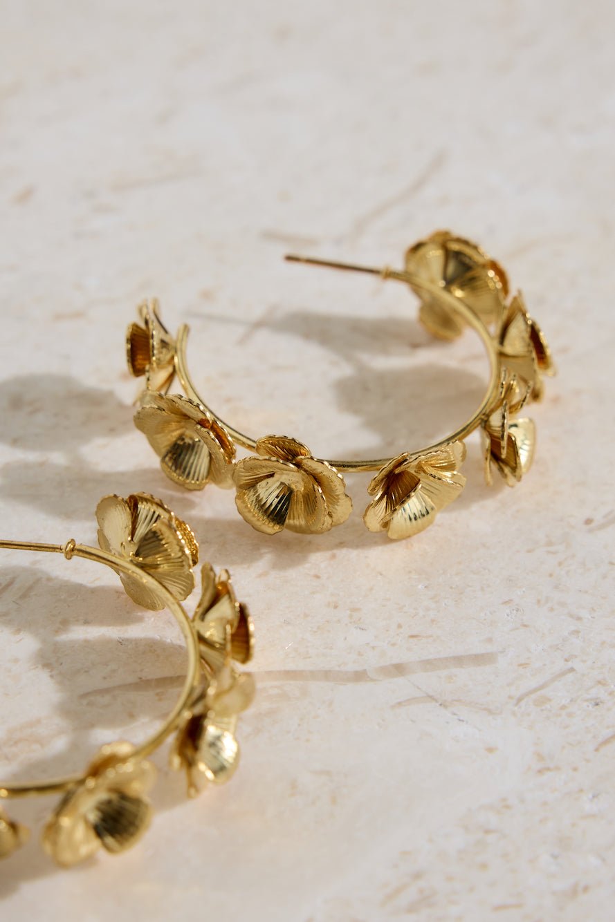18k Gold Plated Flower Crown Earrings Gold-Roy Dress