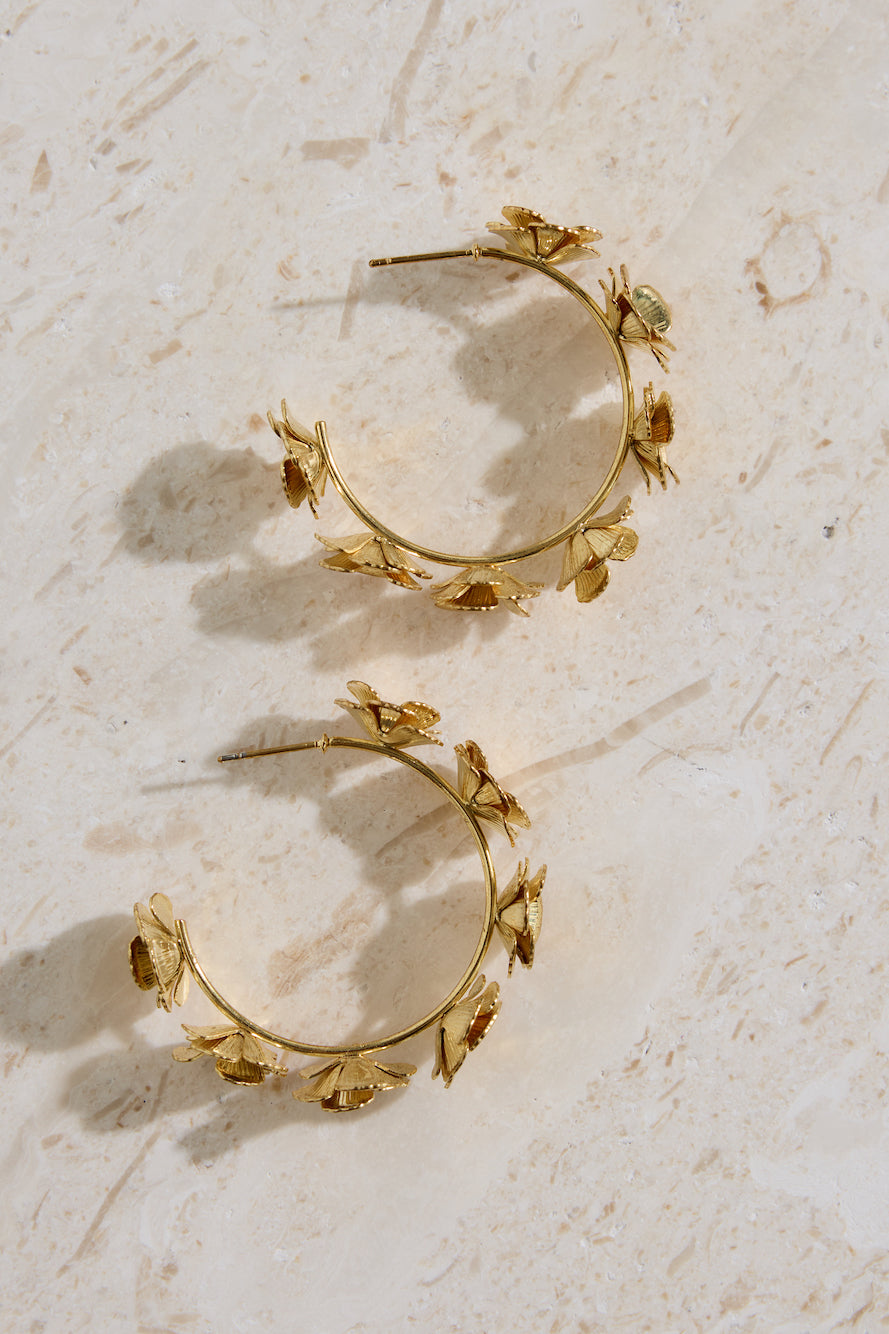 18k Gold Plated Flower Crown Earrings Gold-Roy Dress